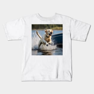 Yellow Lab Running in Water Kids T-Shirt